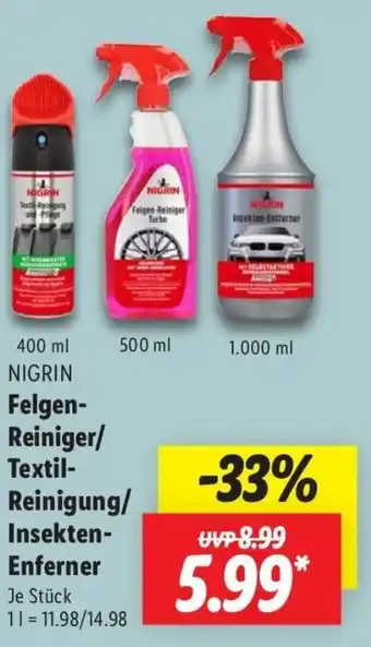 Lidl NIGRIN Felgen-Reiniger Textil- Reinigung/ Insekten- Enferner Angebot