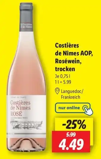 Lidl Costières de Nîmes AOP, Roséwein, trocken Angebot