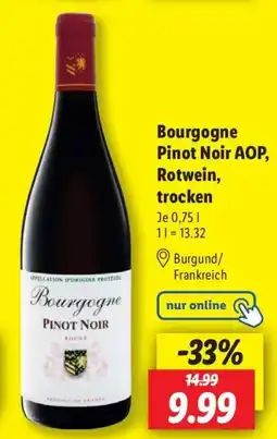 Lidl Bourgogne Pinot Noir AOP, Rotwein, trocken Angebot