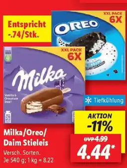 Lidl Milka/Oreo/ Daim Stieleis Angebot