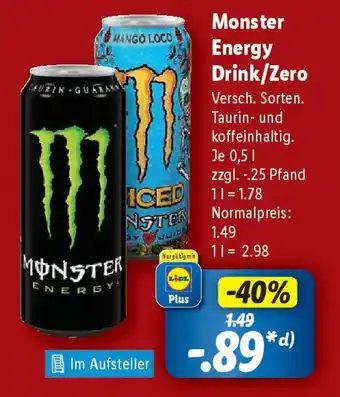 Lidl Monster Energy Drink/Zero Angebot
