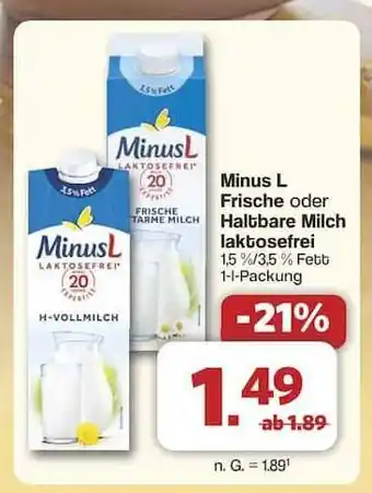 Famila Nord Ost Minus L Frische oder Haltbare Milch laktosefrei Angebot