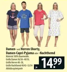 Famila Nord Ost Damen- und Herren-Shorty, Damen-Capri-Pyjama oder -Nacht hemd Angebot