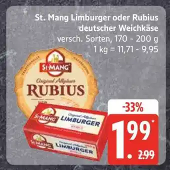 Edeka St. Mang Limburger oder Rubius deutscher Weichkäse Angebot