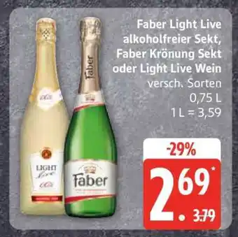 Edeka Faber Light Live alkoholfreier Sekt, Faber Krönung Sekt oder Light Live Wein Angebot