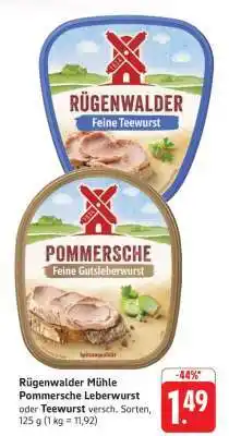 Edeka Rügenwalder Mühle Pommersche Leberwurst oder Teewurst Angebot