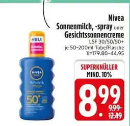 Edeka Nivea Sonnenmilch, -spray oder Gesichtssonnencreme Angebot