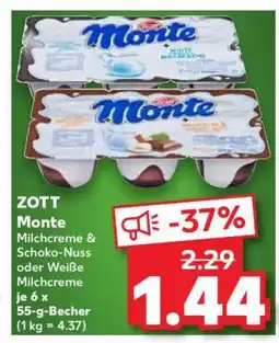 Kaufland ZOTT Monte Milchcreme & Schoko-Nuss oder Weiße Milchcreme Angebot