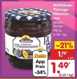 Netto Marken-Discount MÜHLHÄUSER Thüringer Pflaumenmus Angebot