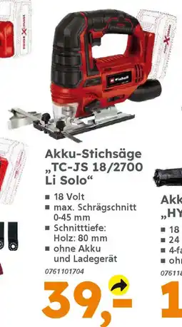 Globus Baumarkt Einhell Akku-Stichsäge ,,TC-JS 18/2700 Li Solo" Angebot