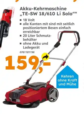 Globus Baumarkt Akku-kehrmaschine te-sw 18/610 li solo Angebot