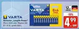 Marktkauf Varta longlife power micro aaa oder mignon aa Angebot