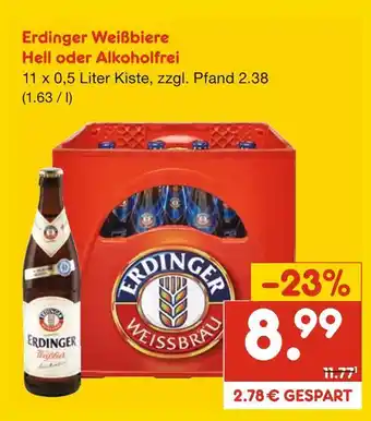 Netto Marken-Discount Erdinger weißbiere hell oder alkoholfrei Angebot