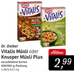KONSUM Dr. Oetker Vitalis Müsli oder Knusper Müsli Plus Angebot