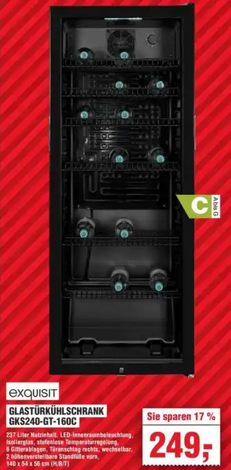 Handelshof exquisit GLASTÜRKÜHLSCHRANK GKS240-GT-160C Angebot