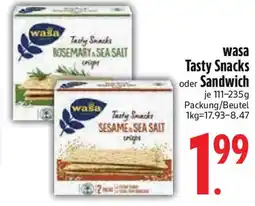 Edeka wasa Tasty Snacks oder Sandwich Angebot