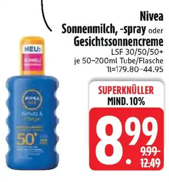 Edeka Nivea Sonnenmilch, -spray oder Gesichtssonnencreme Angebot