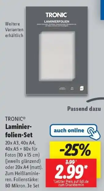 Lidl TRONIC Laminier- folien-Set Angebot