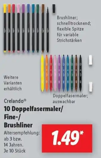 Lidl Crelando 10 Doppelfasermaler/ Fine-/ Brushliner Angebot
