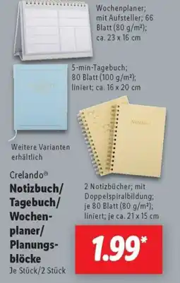 Lidl Crelando Notizbuch/ Tagebuch/ Wochen- planer/ Planungs- blöcke Angebot