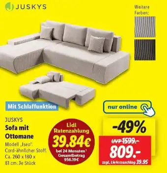 Lidl JUSKYS Sofa mit Ottomane Angebot