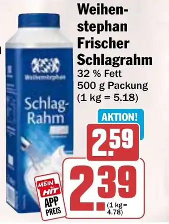 Hit Weihen- stephan Frischer Schlagrahm Angebot