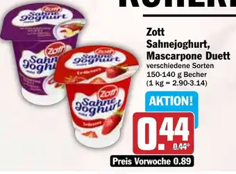 Hit Zott Sahnejoghurt, Mascarpone Duett Angebot