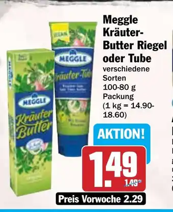 Hit Meggle Kräuter- Butter Riegel oder Tube Angebot