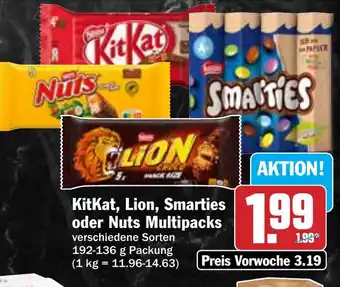 Hit KitKat, Lion, Smarties oder Nuts Multipacks Angebot