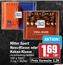 Hit Ritter Sport Nuss-Klasse oder Kakao-Klasse Angebot