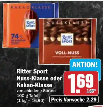 Hit Ritter Sport Nuss-Klasse oder Kakao-Klasse Angebot