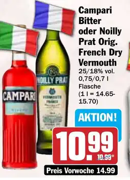 Hit Campari Bitter oder Noilly Prat Orig. French Dry Vermouth Angebot