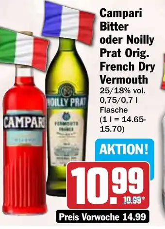 Hit Campari Bitter oder Noilly Prat Orig. French Dry Vermouth Angebot