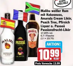 Hit Malibu weißer Rum mit Kokosnuss, Amarula Cream Likör, Peach Tree, Pfirsich Liquer o. Passoã Passionsfrucht-Likör Angebot