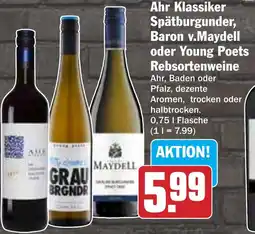 Hit Ahr Klassiker Spätburgunder, Baron v.Maydell oder Young Poets Rebsortenweine Angebot
