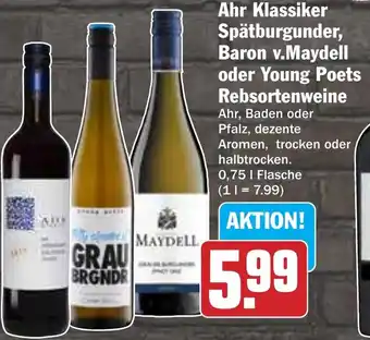 Hit Ahr Klassiker Spätburgunder, Baron v.Maydell oder Young Poets Rebsortenweine Angebot
