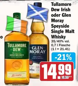 Hit Tullamore Dew Irish oder Glen Moray Speyside Single Malt Whisky Angebot