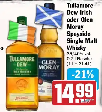 Hit Tullamore Dew Irish oder Glen Moray Speyside Single Malt Whisky Angebot