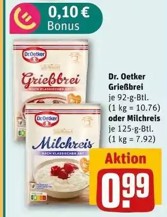 REWE Dr. Oetker Grießbrei oder Milchreis Angebot