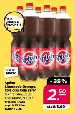 NETTO Splish Limonade Orange, Cola oder Cola Zero Angebot