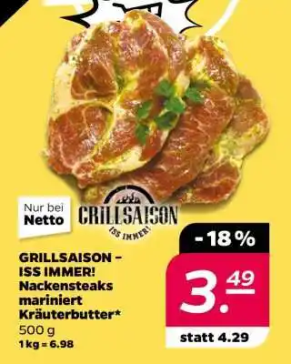NETTO GRILLSAISON – ISS IMMER! Nackensteaks mariniert Kräuterbutter Angebot