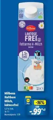 Lidl Milbona Haltbare Milch, laktosefrei Angebot
