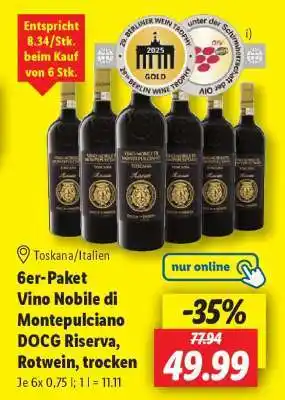 Lidl 6er-Paket Vino Nobile di Montepulciano DOCG Riserva, Rotwein, trocken Angebot