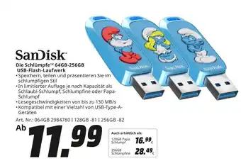MediaMarkt Sandisk die schlümpfetm64gb-256gb usb-flash-laufwerk Angebot