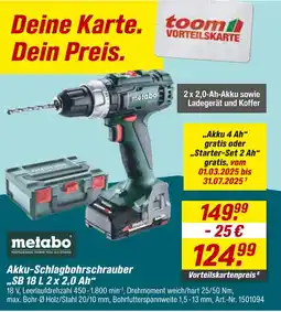 toom Baumarkt Metabo akku-schlagbohrschrauber sb 18 l 2 x 2,0 ah Angebot