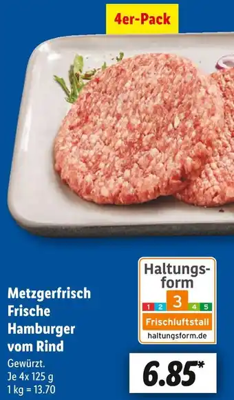 Lidl Metzgerfrisch frische hamburger vom rind Angebot