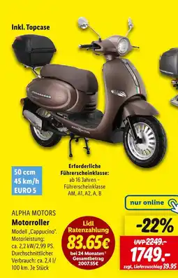 Lidl Alpha motors motorroller modell 'cappuccino' Angebot