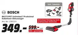MediaMarkt BOSCH BKS711PET Unlimited 7 ProAnimal Kabelloser Akkusauger Angebot
