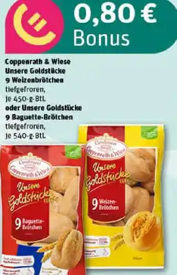 REWE Coppenrath & Wiese Unsere Goldstücke 9 Weizenbrötchen oder Unsere Goldstücke 9 Baguette-Brötchen Angebot