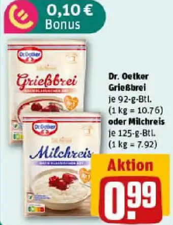 REWE Dr. Oetker Grießbrei oder Milchreis Angebot